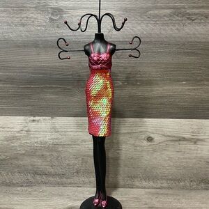 Lady Mannequin Pink Sequined Dress Jewelry Tree Display Holder  PREOWNED